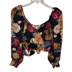 Band Of The Free Crop Top Size XS Balloon Sleeves Floral Black Berry Peasant NWT